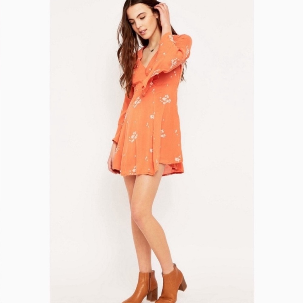 Free People Jasmine Bohemian Embroidered Floral Orange Dress Size: 0